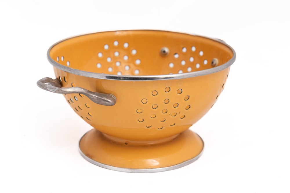 Vintage Yellow Enamel Strainer Colander Kitchen Cookware