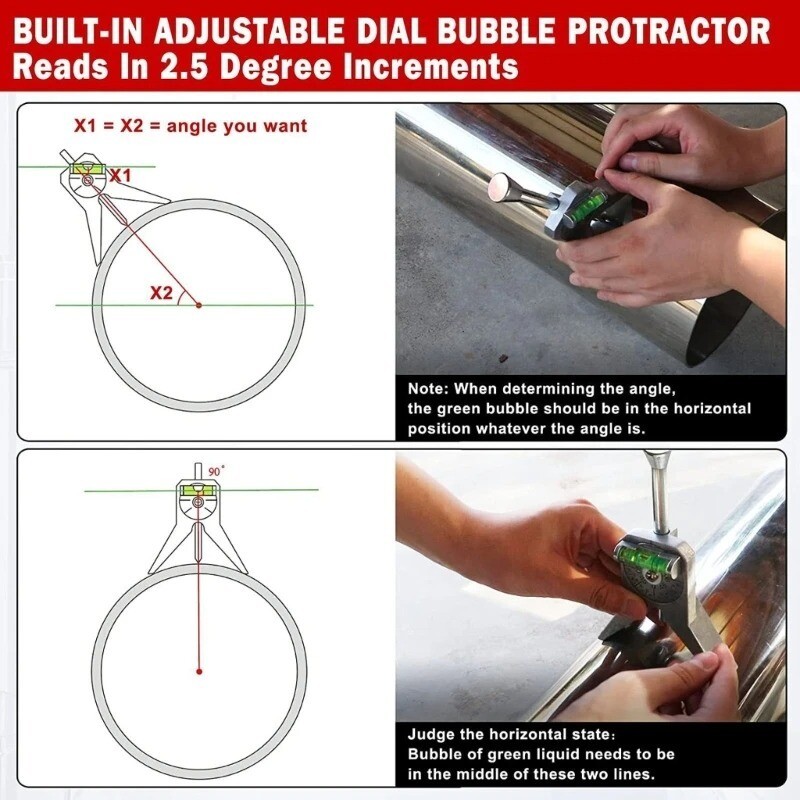 Safety Pipe Center Locator Y-Shaped with Adjustable Dial Bubble Protractor