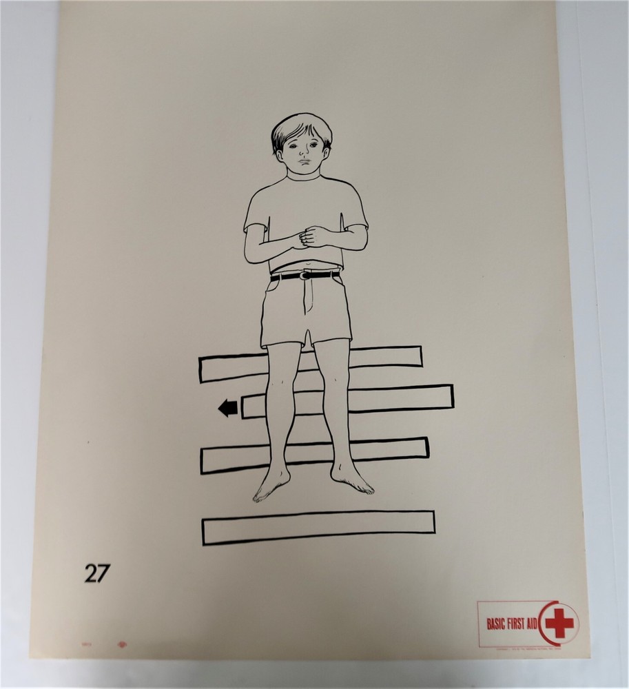 Vtg American National Red Cross Basic First Aid Drawing 2 Side Ephemera 1970 32