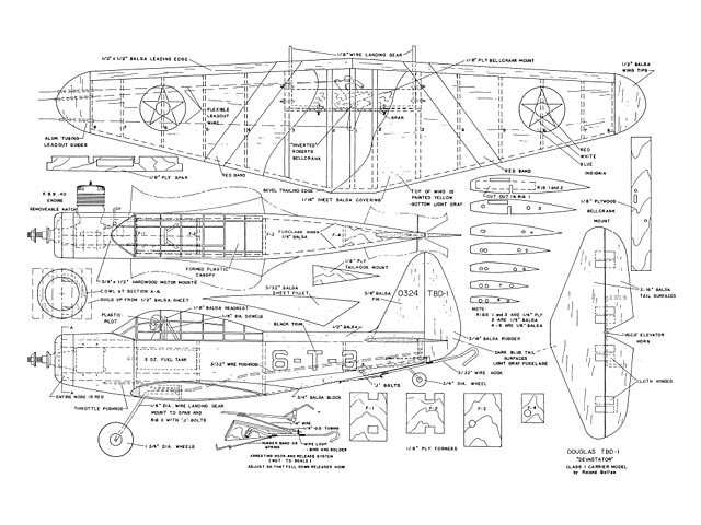 Douglas Devastator C/L 30" Wingspan RC Model Airplane Printed Plans & Templates