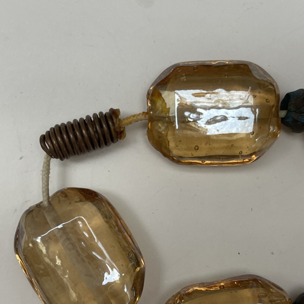 Vintage Citrine Glass & Ceramic & Brass Prayer Beads