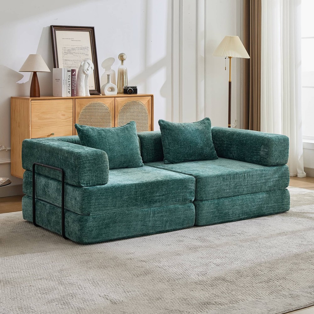 Convertible Fold Out Sleeper Sofa Bed, Floor Couch Loveseats w/Fixed-Shape Frame