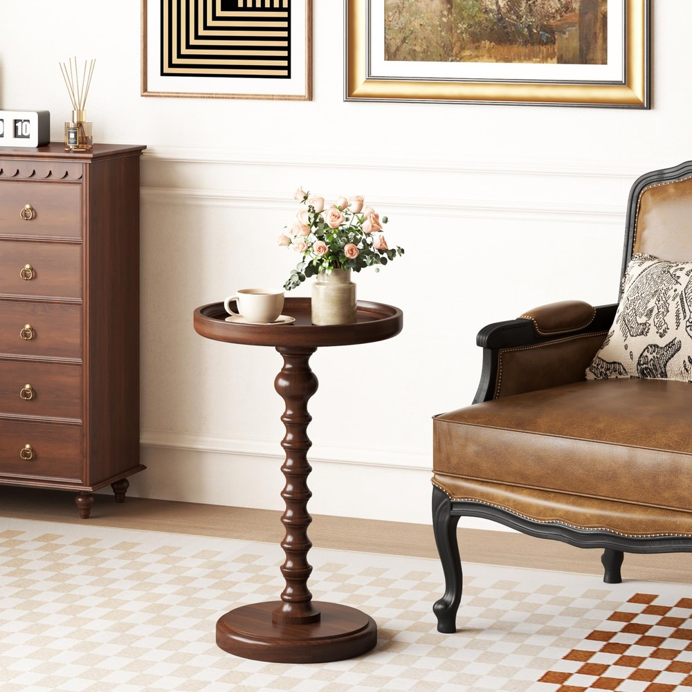 Round Side Table, Drink Table for Small Spaces, Mid-Century Accent End Table ...