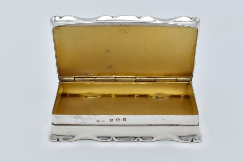 Antique Large Solid Silver Shaped Snuff Box Tobacco Box 1908 Edwardian Excellent