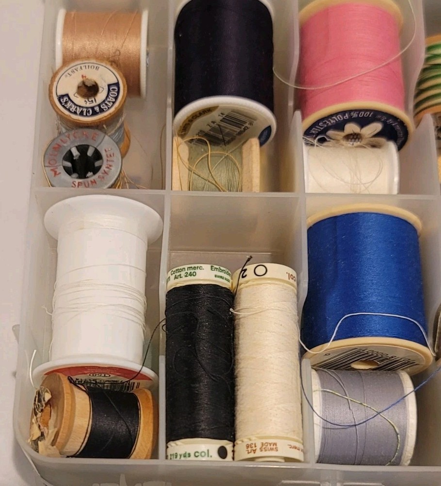 Plastic Double Sided Sewing Thread Storage Case With Various Threads Included
