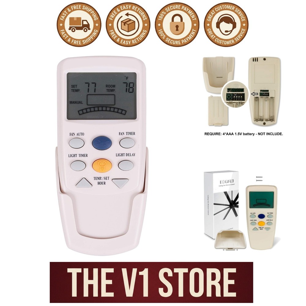 Ergonomic Ceiling Fan Remote Control Replacement for Hampton Bay - Timer Feature
