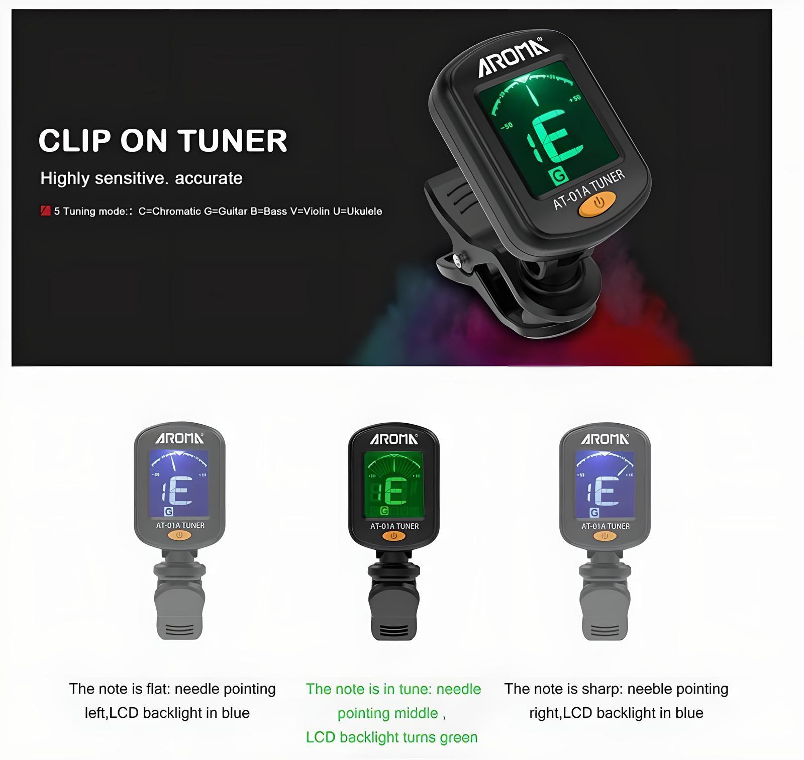 LCD Clip On Chromatic Acoustic Tuner Electric Guitar Banjo Violin Bass Ukulele
