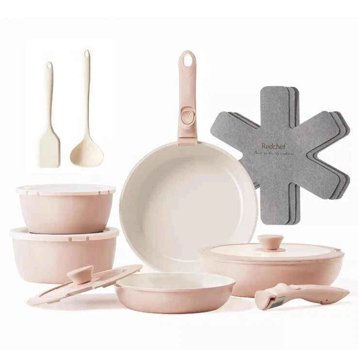 RedChef 16pcs Ceramic Pots & Pans Set Nonstick Kitchen Cookware Set with