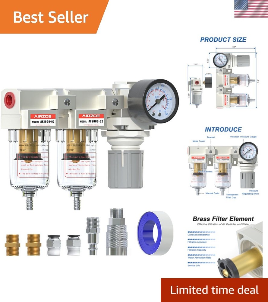 Versatile 1/4" NPT Air Filtration System with Brass Element & Installation Kit
