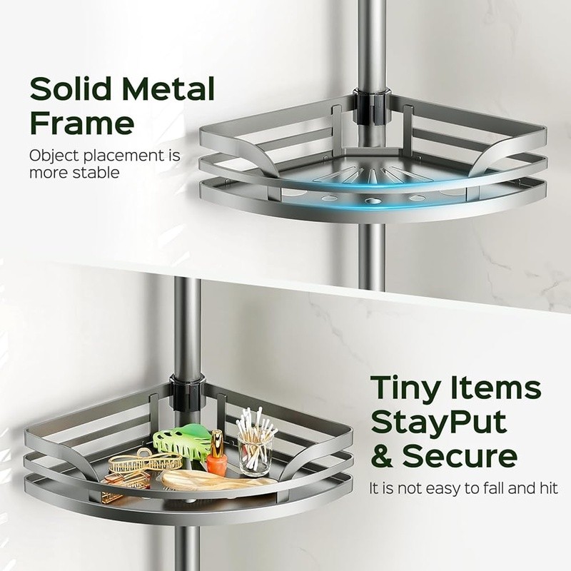 Adjustable Shower Caddy Tension Pole 4-Tier Bathroom Organizer Rustproof Storage
