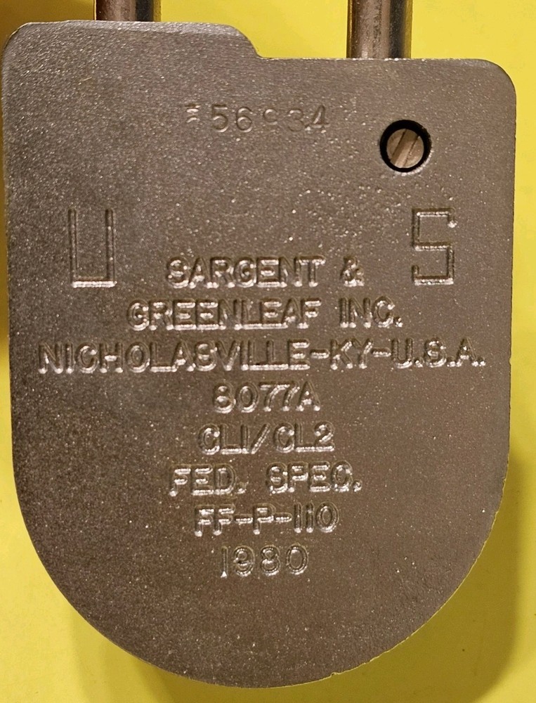 HIGH SECURITY PADLOCK COMBINATION SARGENT & GREENLEAF 8077 LOCK RARE