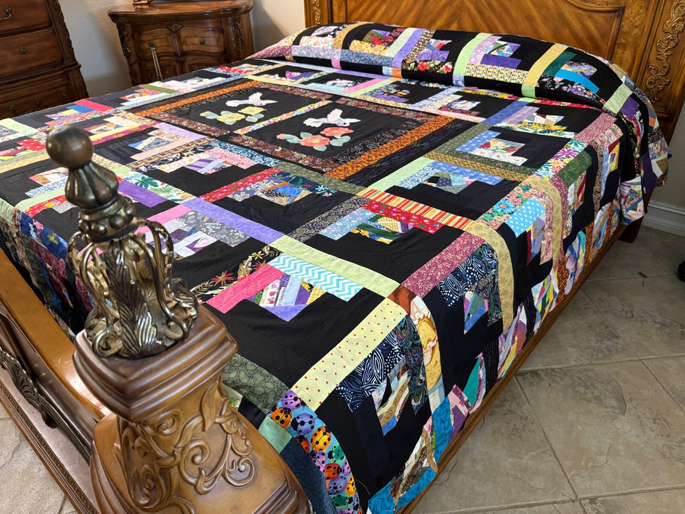 CaKing Size Machine pieced LogCabin patchwork quilt top #6-10A Made in USA