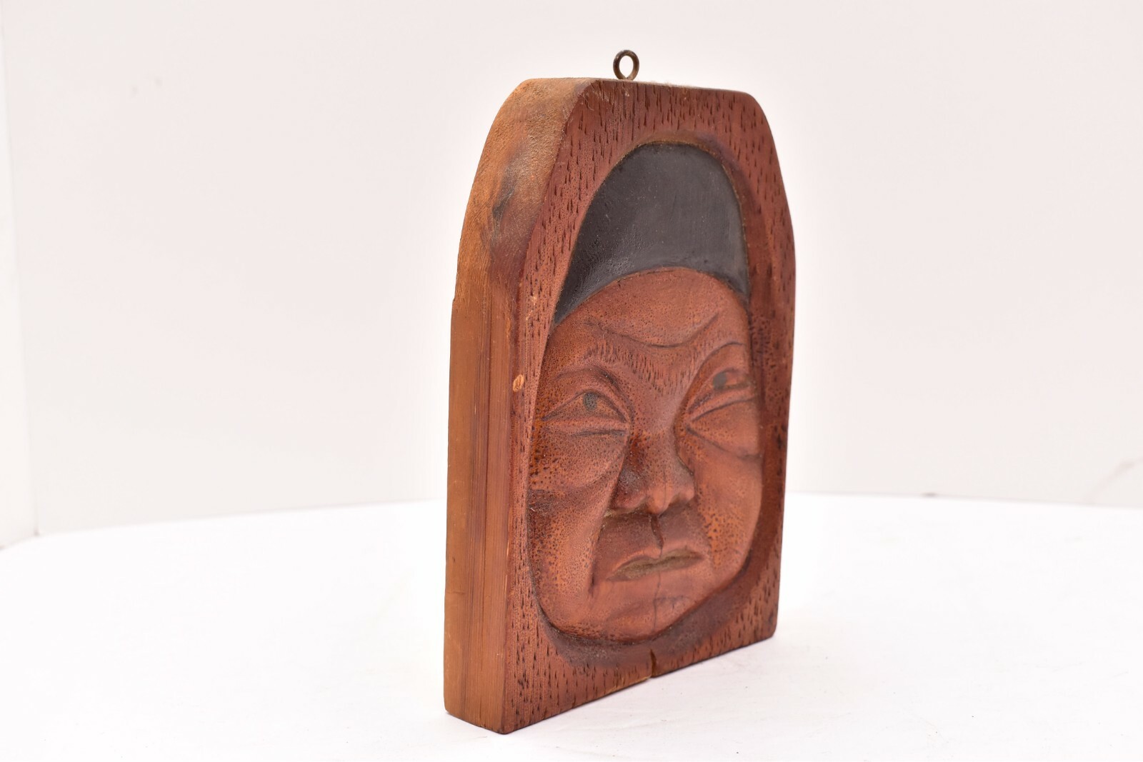Vintage Inuit Alaskan Eskimo Carved Wood Face Plaque Portrait Mask 7" tall ATQ