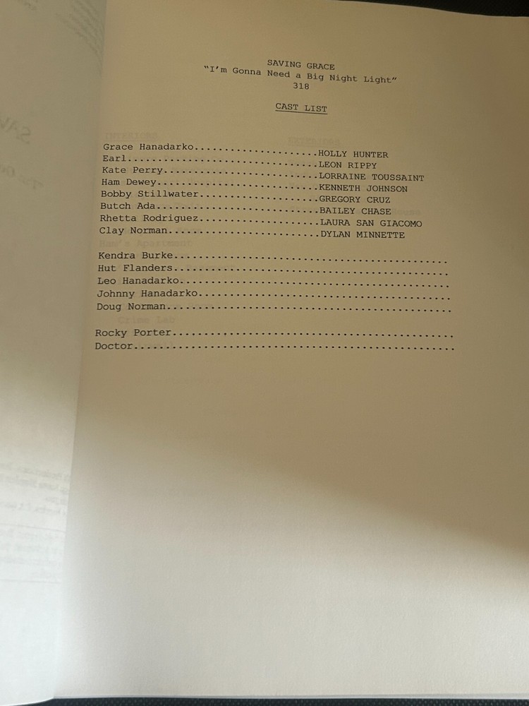 ORIGINAL SCRIPT SAVING GRACE I'M GONNA NEED A BIG NIGHT LIGHT HOLLY HUNTER RIPPY