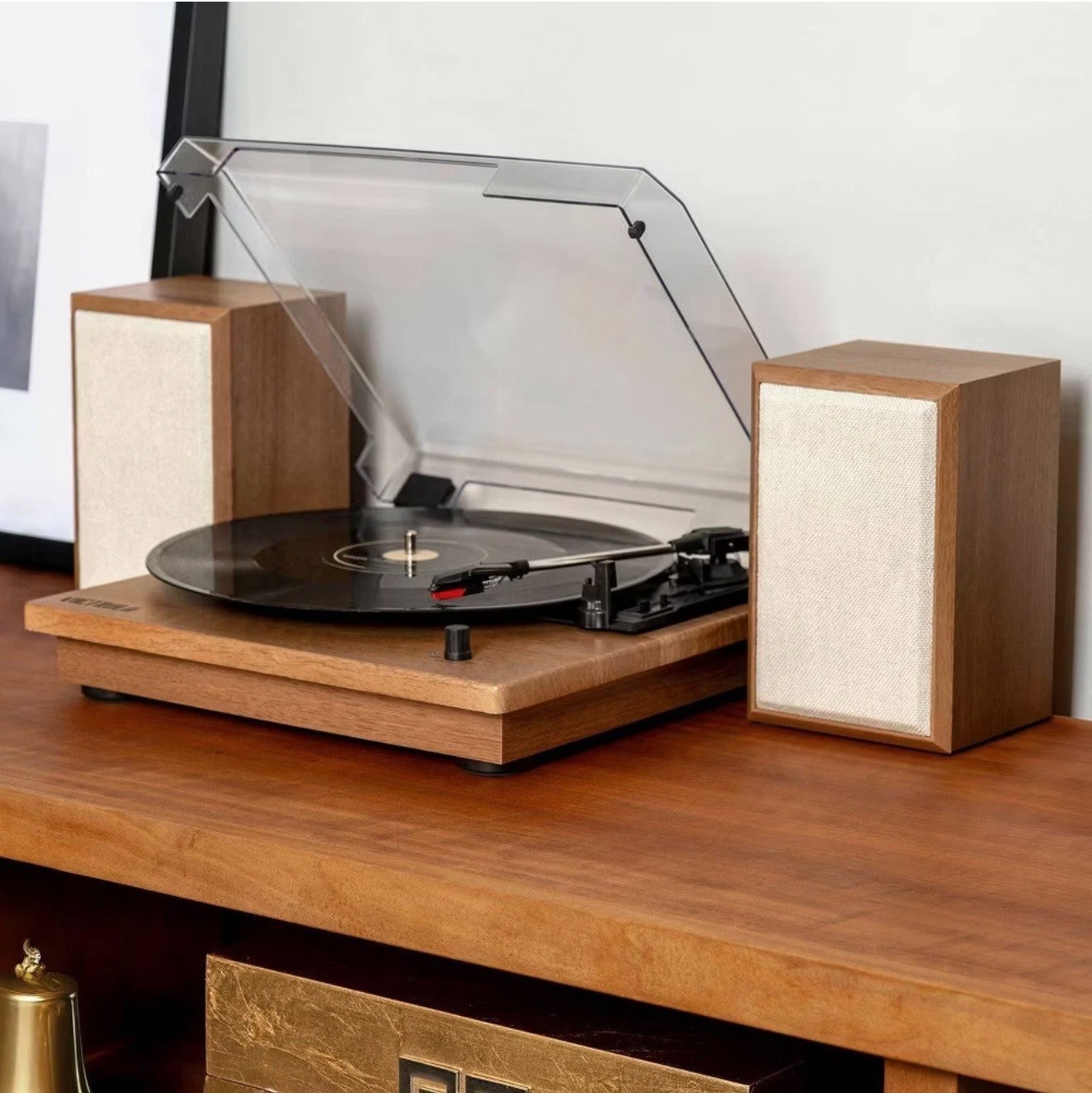 Victrola The Kingfield Record Player Bluetooth Shelf System w Bookshelf Speakers