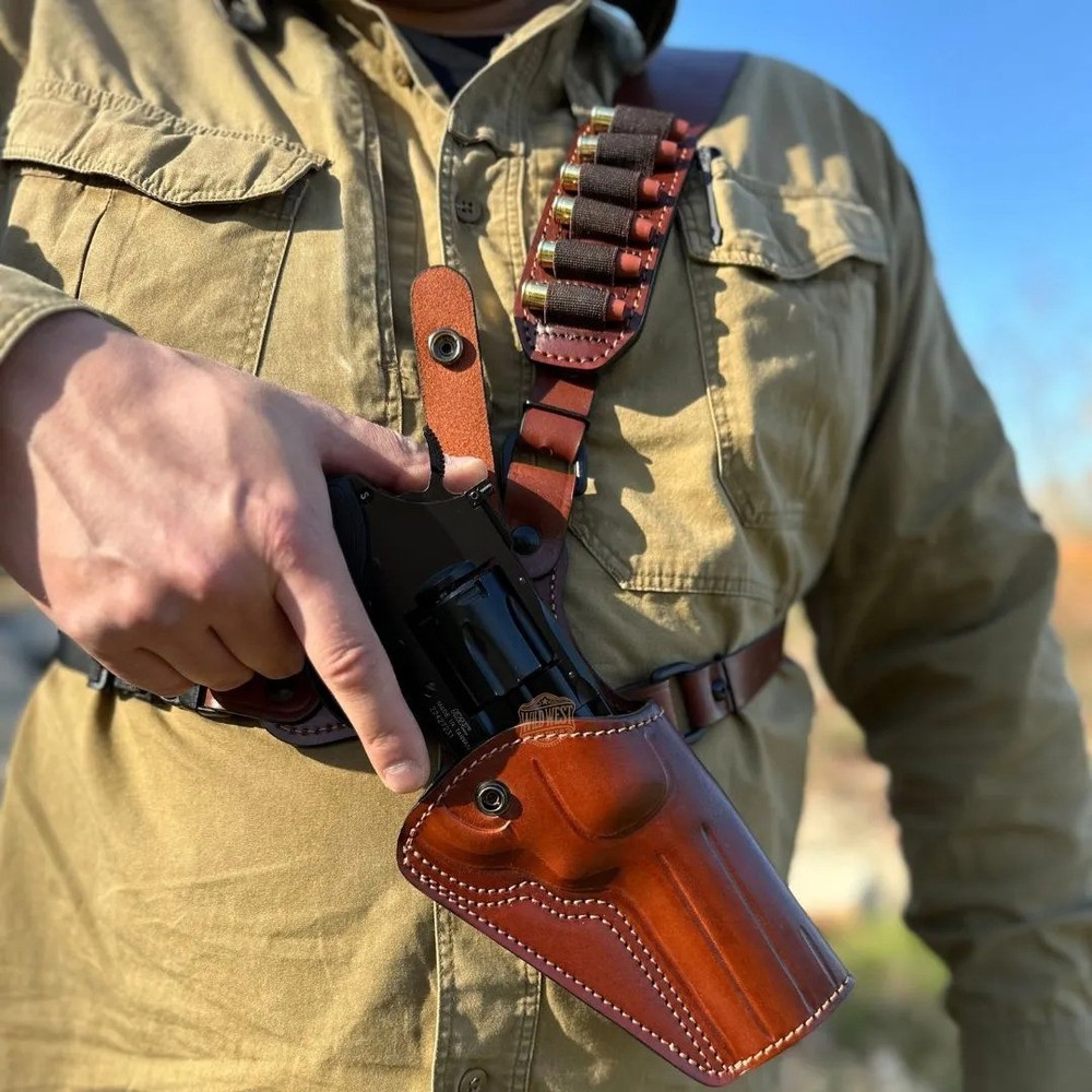 Leather Chest Holster with Bullet Loops for Taurus Models.