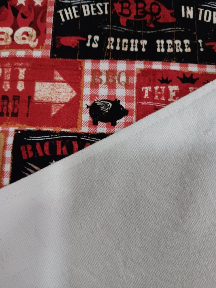 Handmade Reversible Table Runner BBQ Print and Solid Creamy White Choose Size
