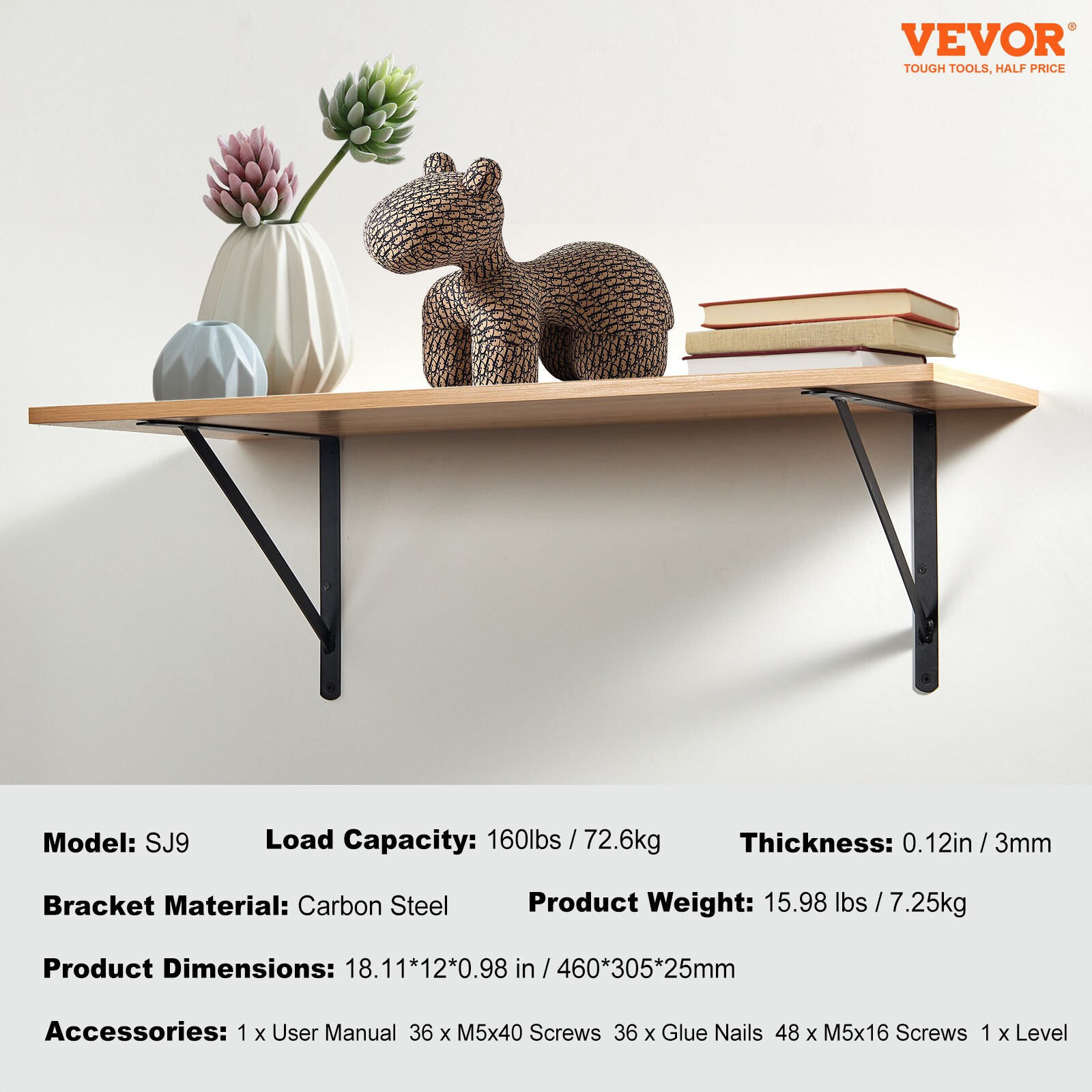 VEVOR Shelf Bracket 18 x 12in 12Pcs Heavy Duty Floating Shelf Brackets Triangle