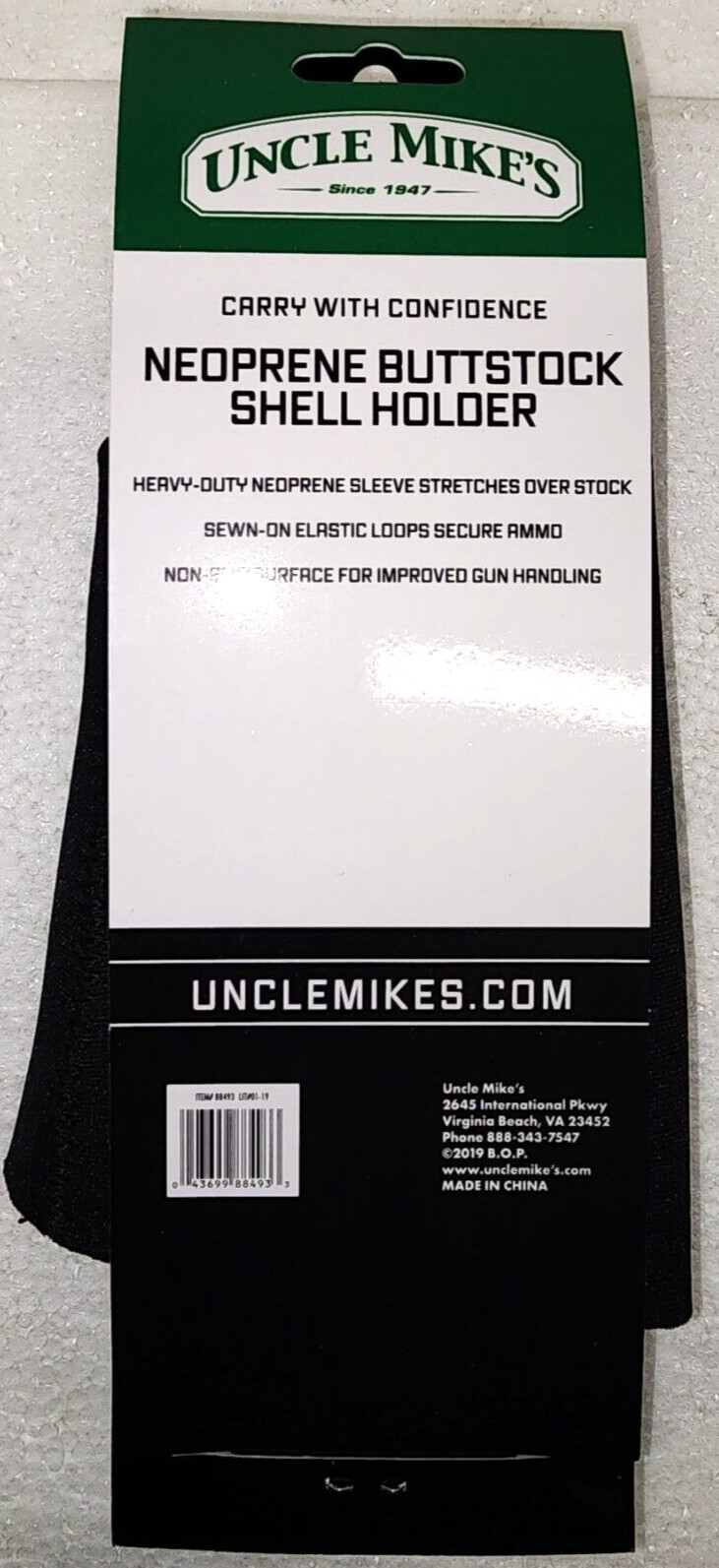 Uncle Mikes 88493 Buttstock Shell Holder Shotgun 5 Rounds Black Neoprene NEW pkg