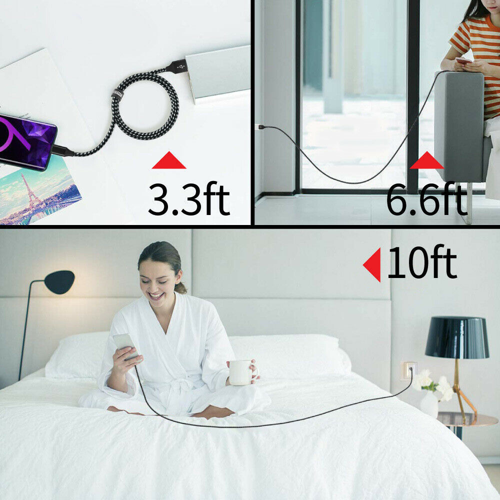 Lot USB-A to Type-C Fast Charging Data SYNC Charger Cable Cord 3/6FT LONG