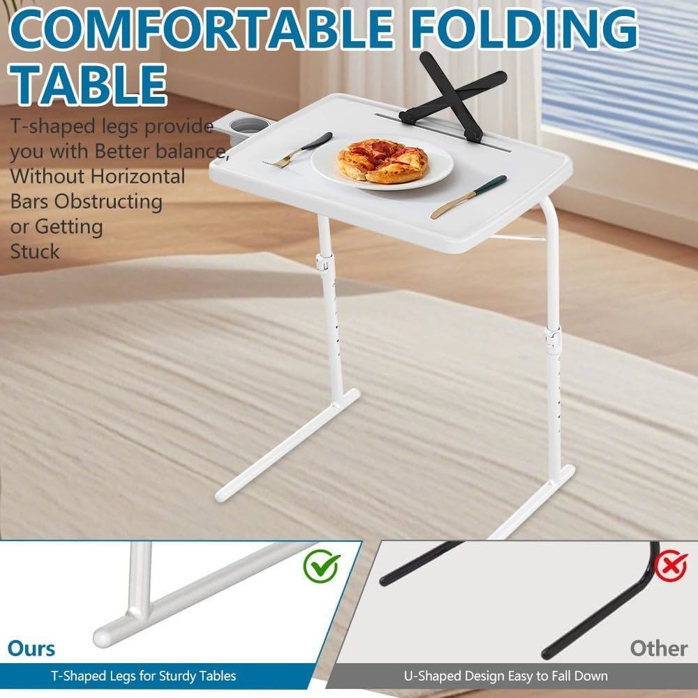 Adjustable TV Tray Stand Folding Bed Desk Sofa Table 6 Height & 3 Angle Settings