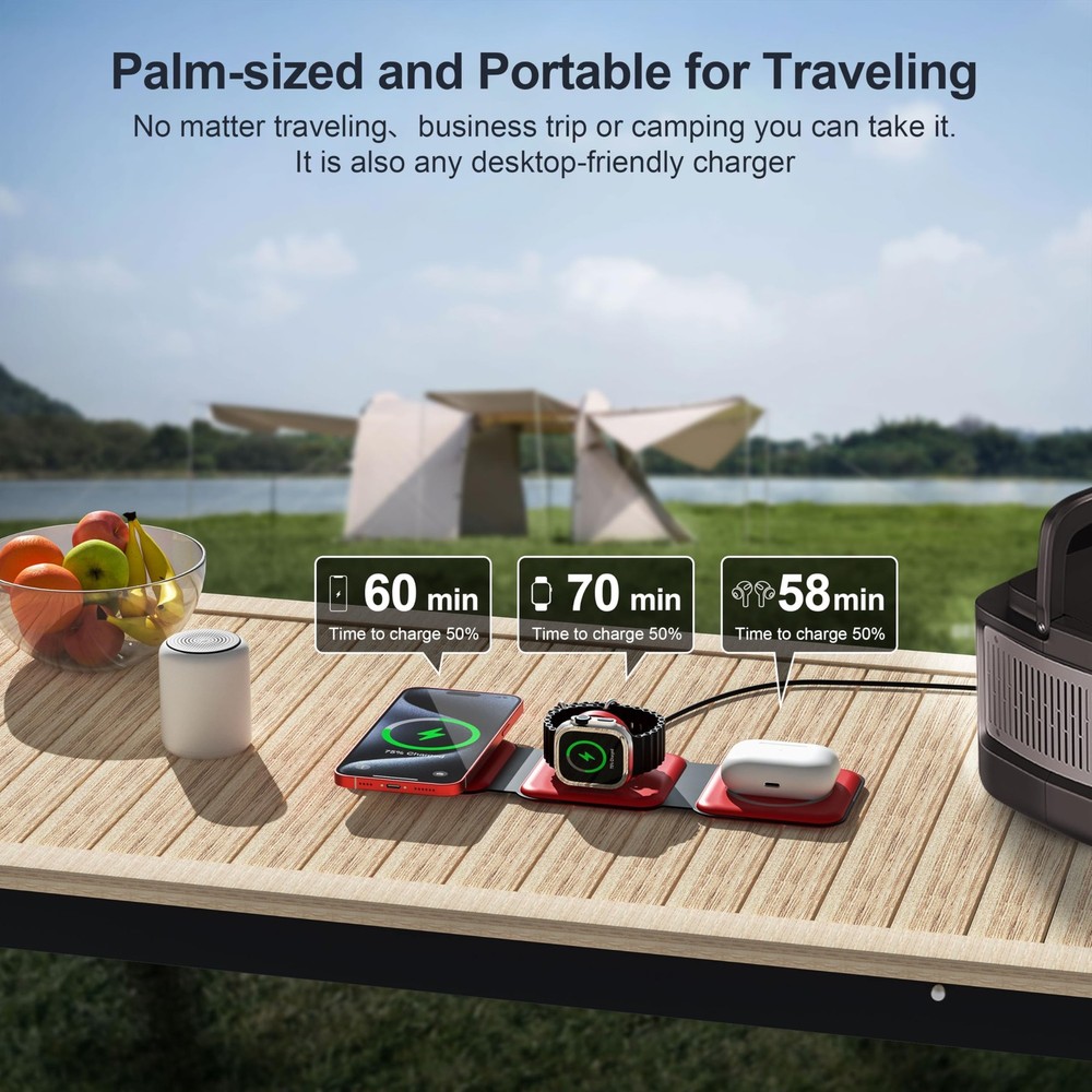 UCOMX 3 in 1 Charging Station for Multple Devices,Foldable 3 1 Red