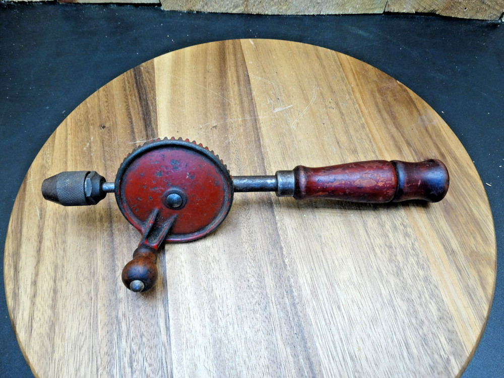 Vintage Egg Beater Hand Drill with Removable Bit Storage Handle Cap