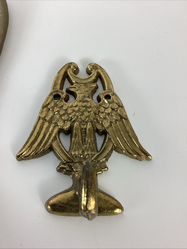 2 VTG 9” Brass American Bald Eagle Door Knocker & Small Eagle Ring Hook Wall