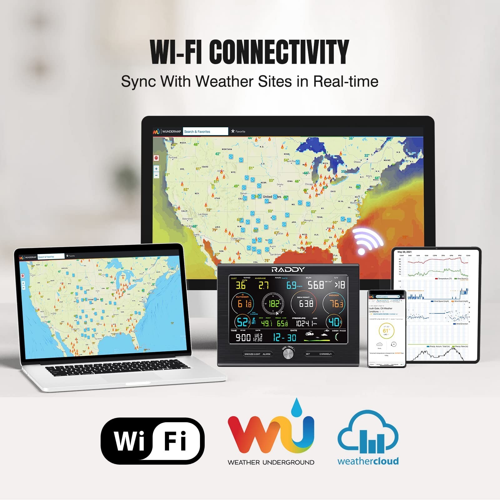 Raddy L7 LoRa Weather Station 1.9 Miles Long Range Wireless Wi-Fi Indoor Outdoor