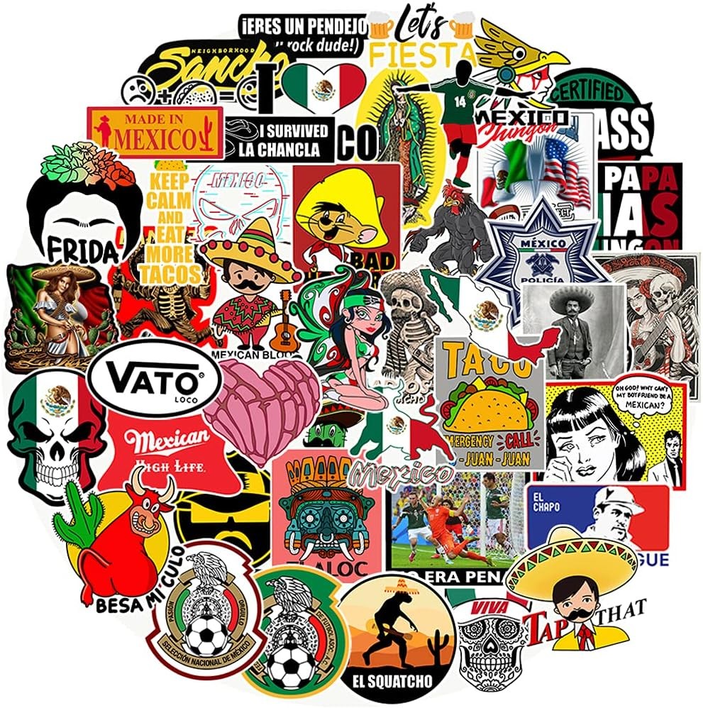 50pcs Mexican Stickers, Funny Vinyl Mexico Tool Box Multicolor