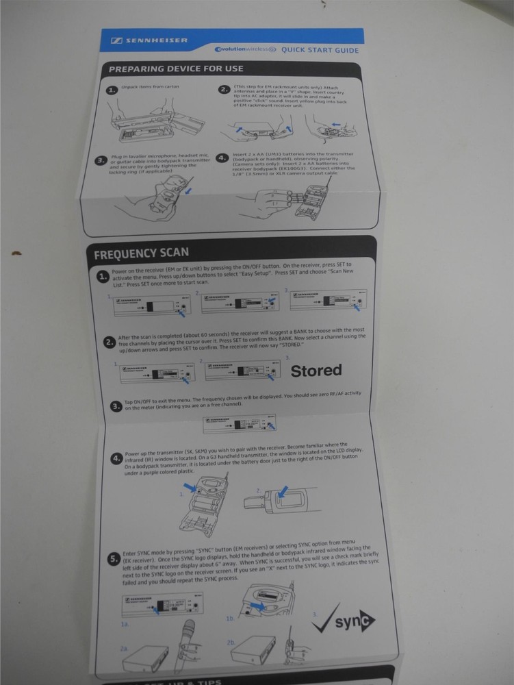 Sennheiser G2 EW100 User Guide Owners Manual / Instructions & Quick Start New