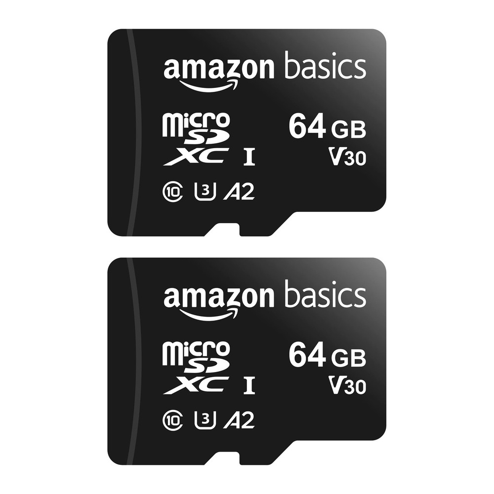 Amazon Basics microSDXC Memory Card with Full Size 64 GB (2pack), Black