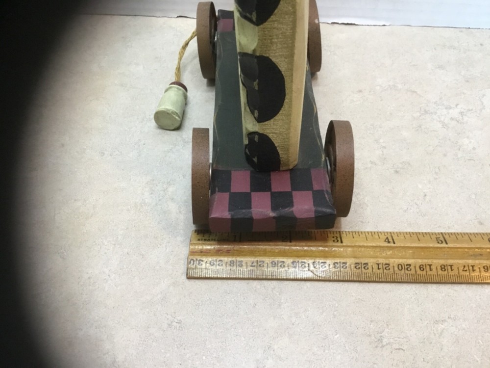 Primitive Wooden Cow Pull Toy with Bell Milk Bottle Pull
