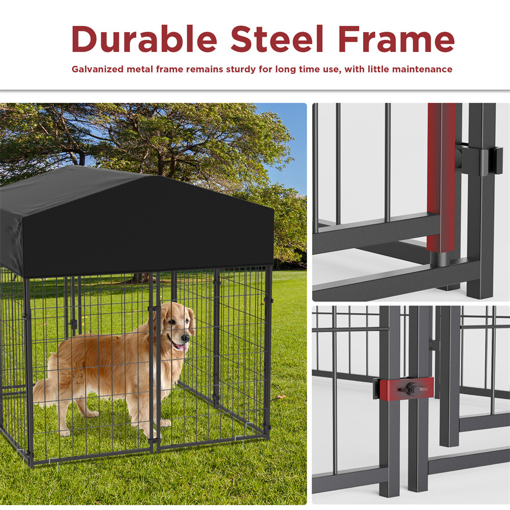 Strong Dog Playpen Huge Cage Pet Exercise Metal Fence Kennel Roof Outdoor Indoor