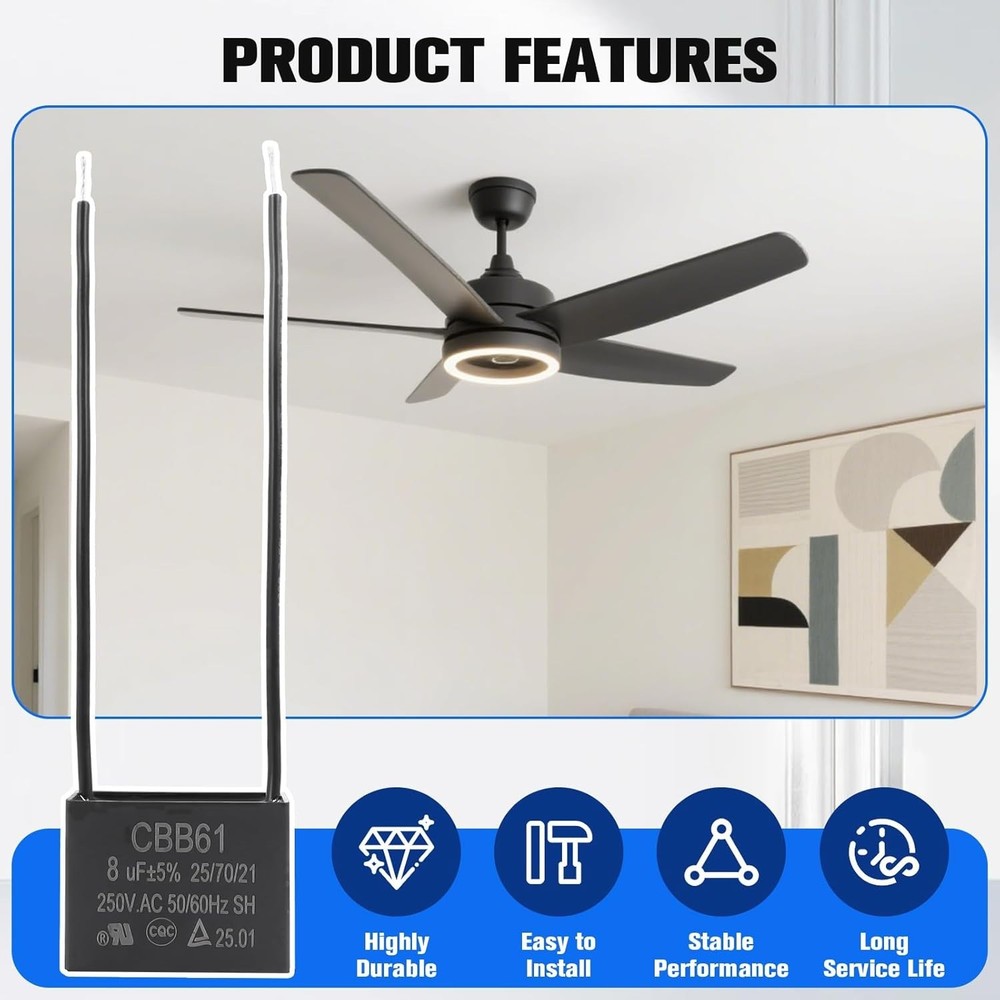 Efficient 8UF Ceiling Fan Capacitor for 250VAC, Superior Quality Assurance