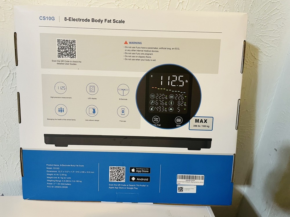 GE CS10G 8-Electrode Smart Body Fat Scale Bluetooth BMI Analyzer 400lb | (j)