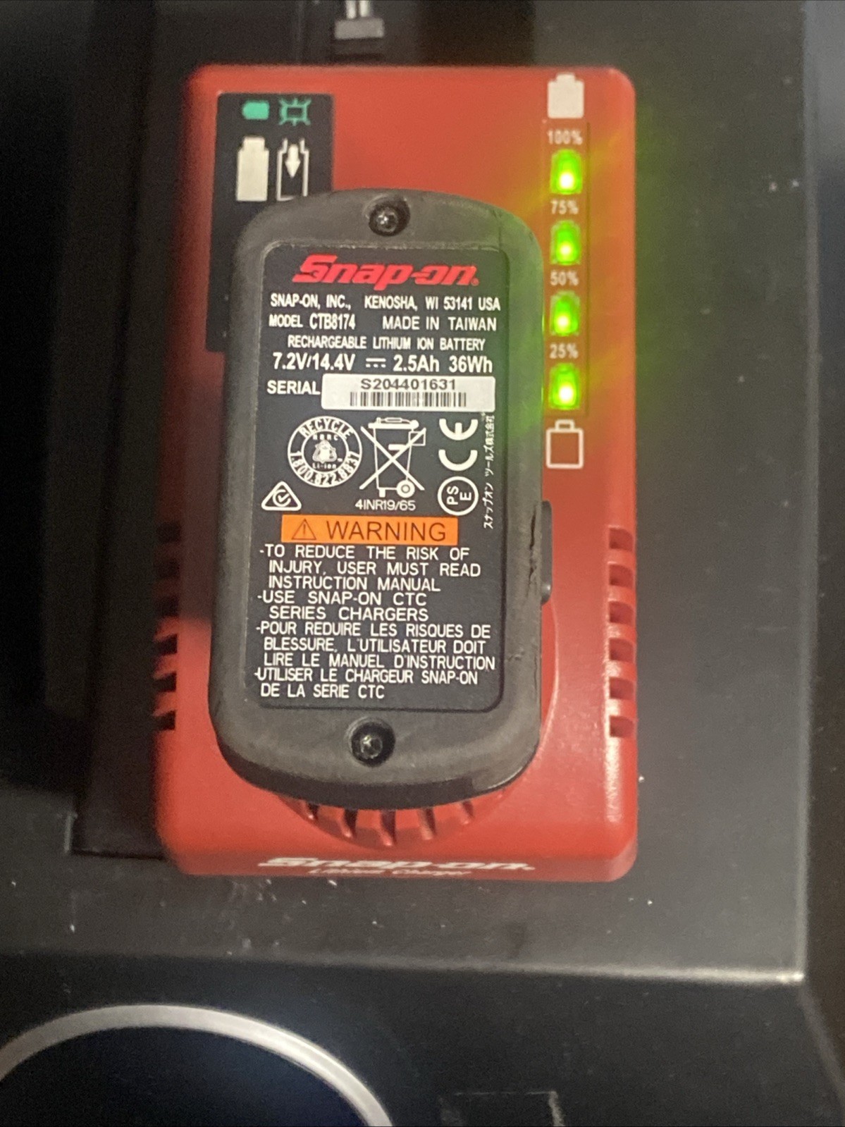 Snap-On 1/4" Cordless Long-Neck Ratchet - 14.4v - CTR817, Charger & Battery Mint