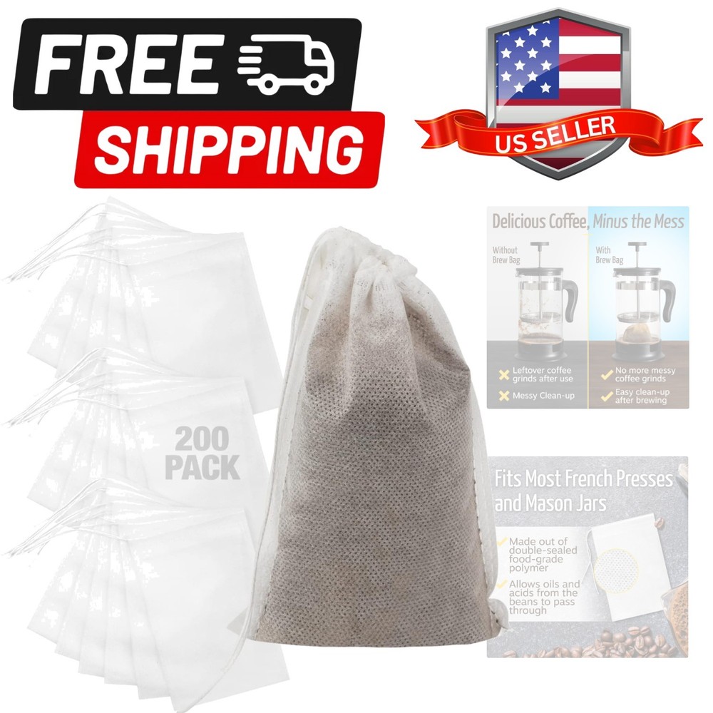 Non-Woven French Press Filter Bags 200-Pack - Versatile Tea Strainers for Loo...