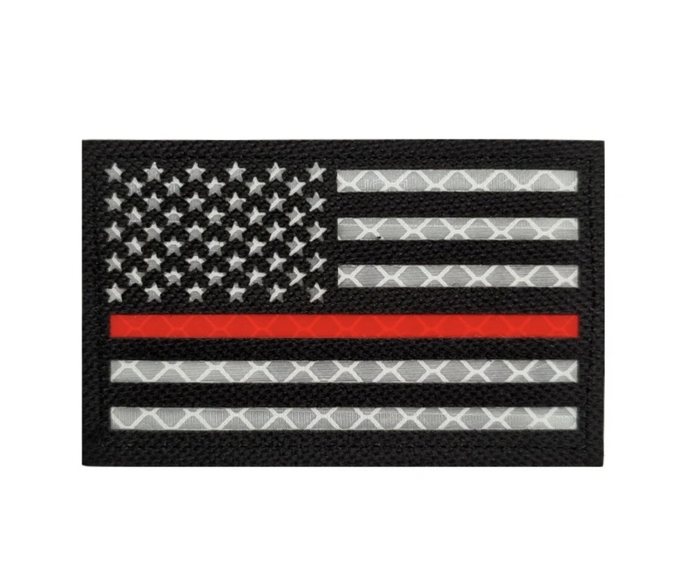 Reflective Thin Red Line Fire Fighter EMS Safety Patch Hook And Loop Laser Cut