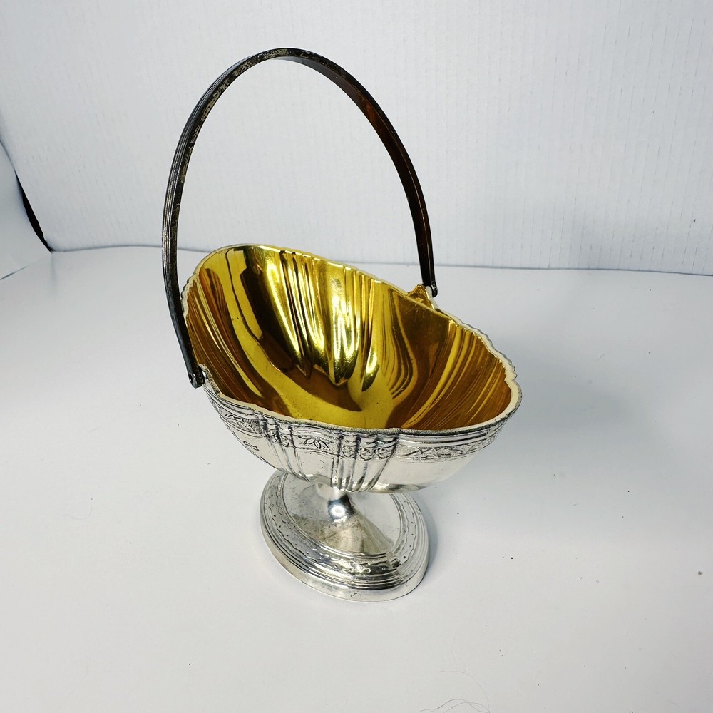 Corbell Silver Plated Oval Candy Dish Basket Handle Embossed Design Bottom Stamp
