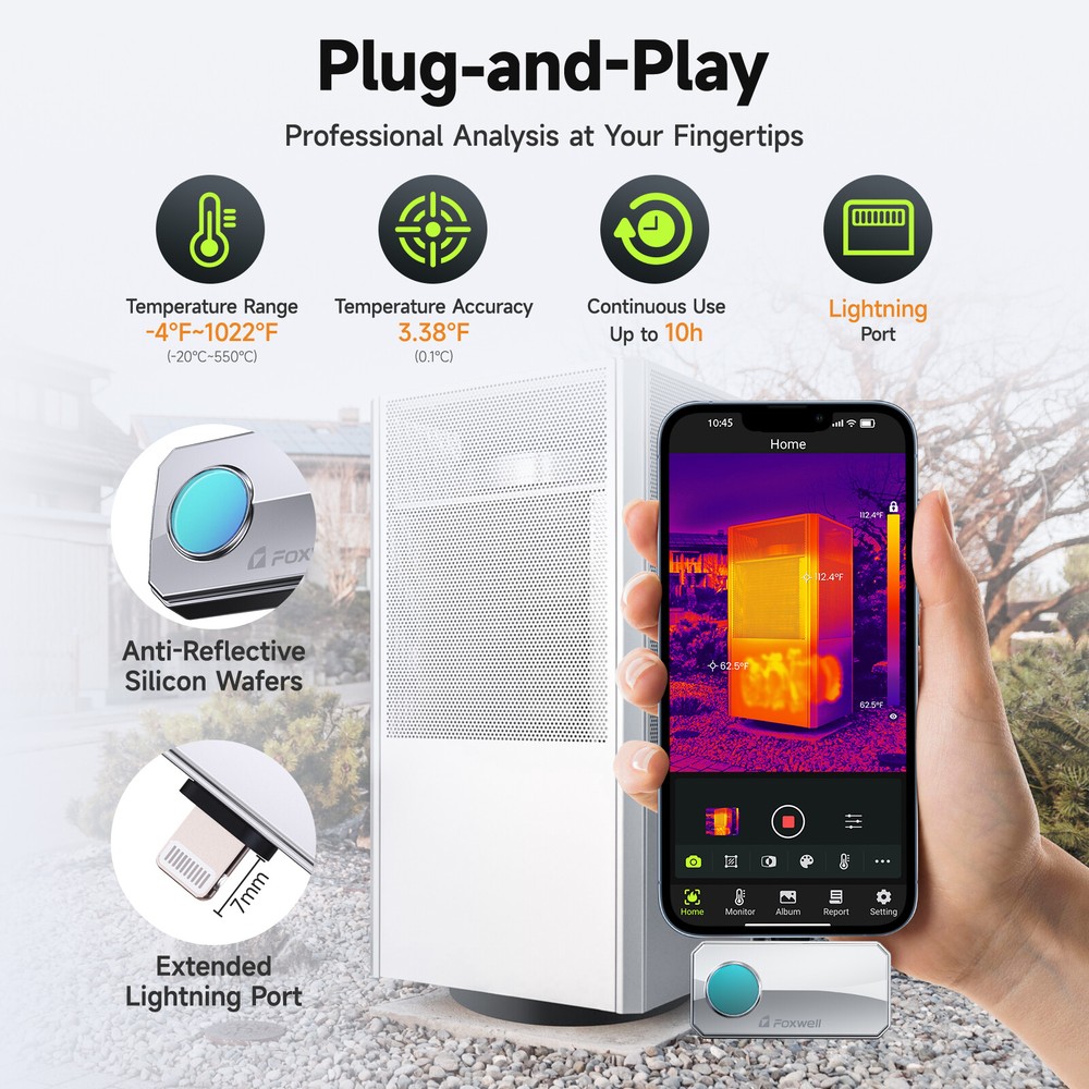 FOXWELL RT100 256 X 192 IR Sensor Infrared Thermal Imaging Camera For iOS System