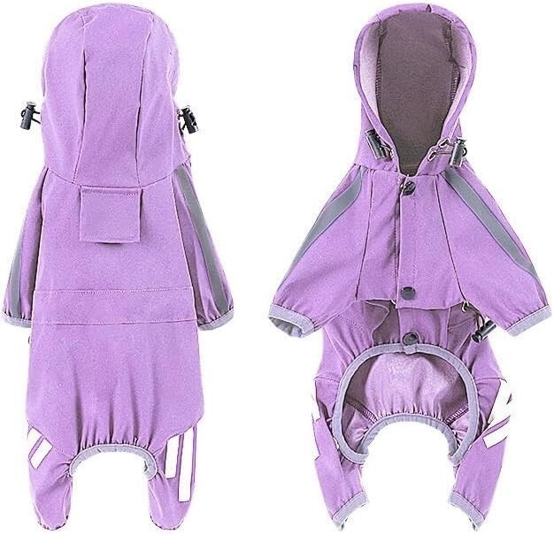 Dog Raincoat, Rain Jacket with Hat, Lightweight Raincoat, Waterproof (Purple, M)