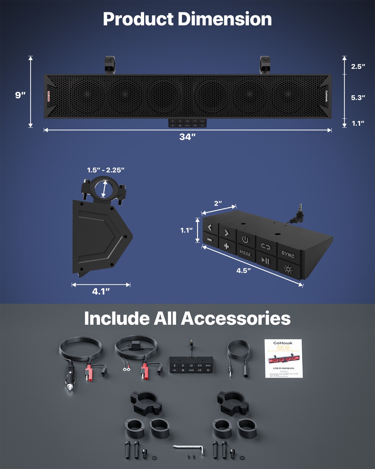 Waterproof Bluetooth UTV Sound bar 8 Speaker RZR Polaris 600W Audio Radio System