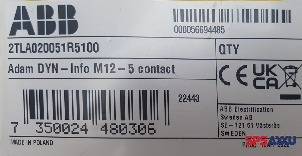 ABB 2TLA020051R5100 ADAM DYN-Info M12-5 Contact Security Sensor-