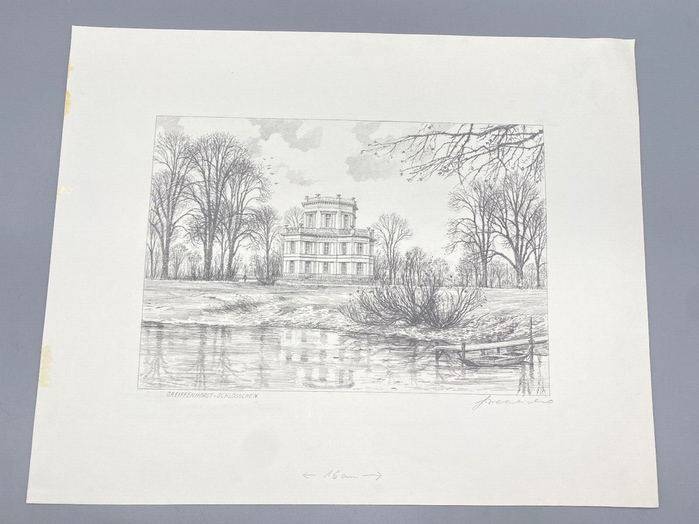 HEINZ WEHLISCH DRAWING GRIFFINHORST CASTLE AUTOGRAPHED