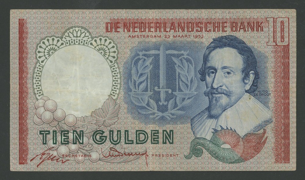 🔴NETHERLANDS  10 Gulden 1953  VF🔴