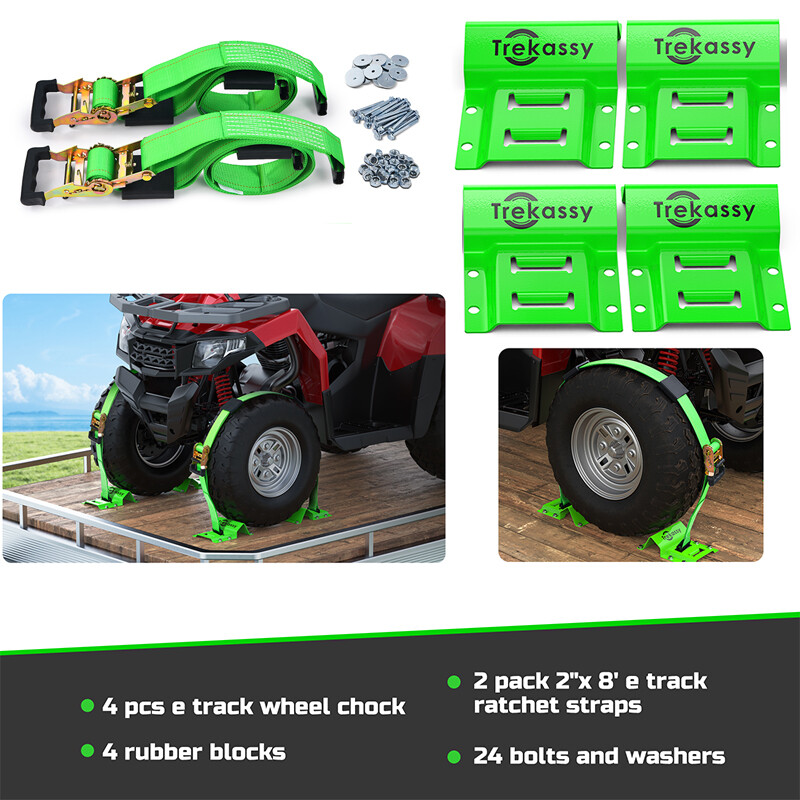2 Pack Wheel Chock Tie Down Strap Kit for Trailer Tire Straps System for ATV UTV