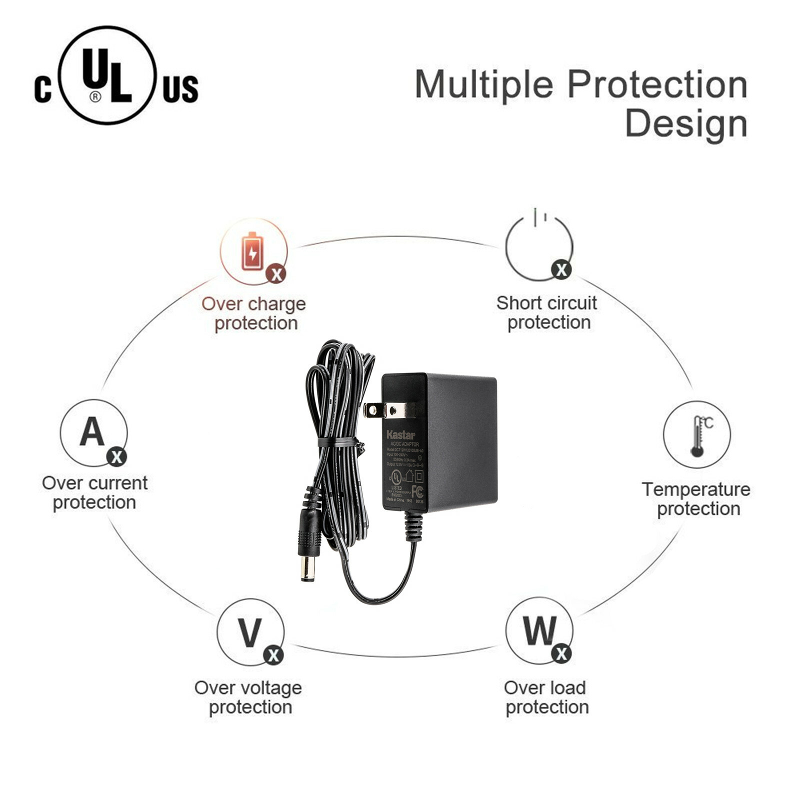 Kastar AC100-240V to DC 12V 1A 5.5 x 2.1 MM Wall Charger Power Supply Adapter