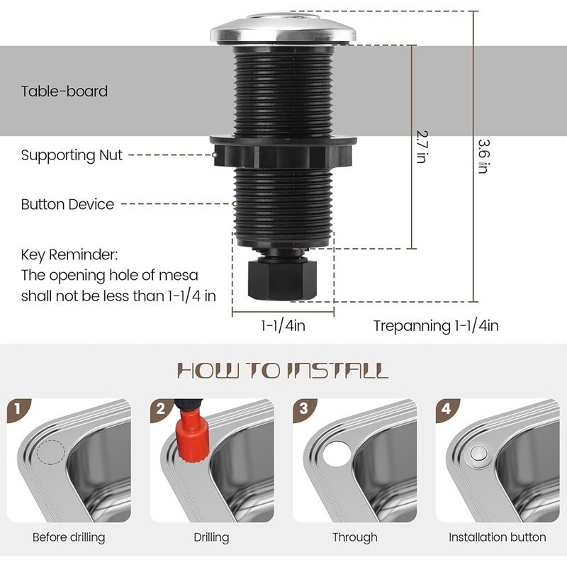 Air Switch Kit Ultra Thin Design UL Certified Easy Installation Garbage Disposal