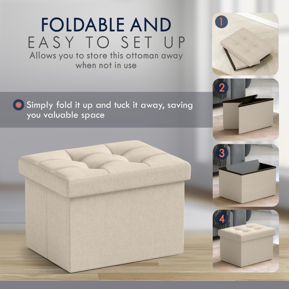 Small Storage Ottoman Foldable Collapsible Rectangle Linen Ottoman Foot Rest ...